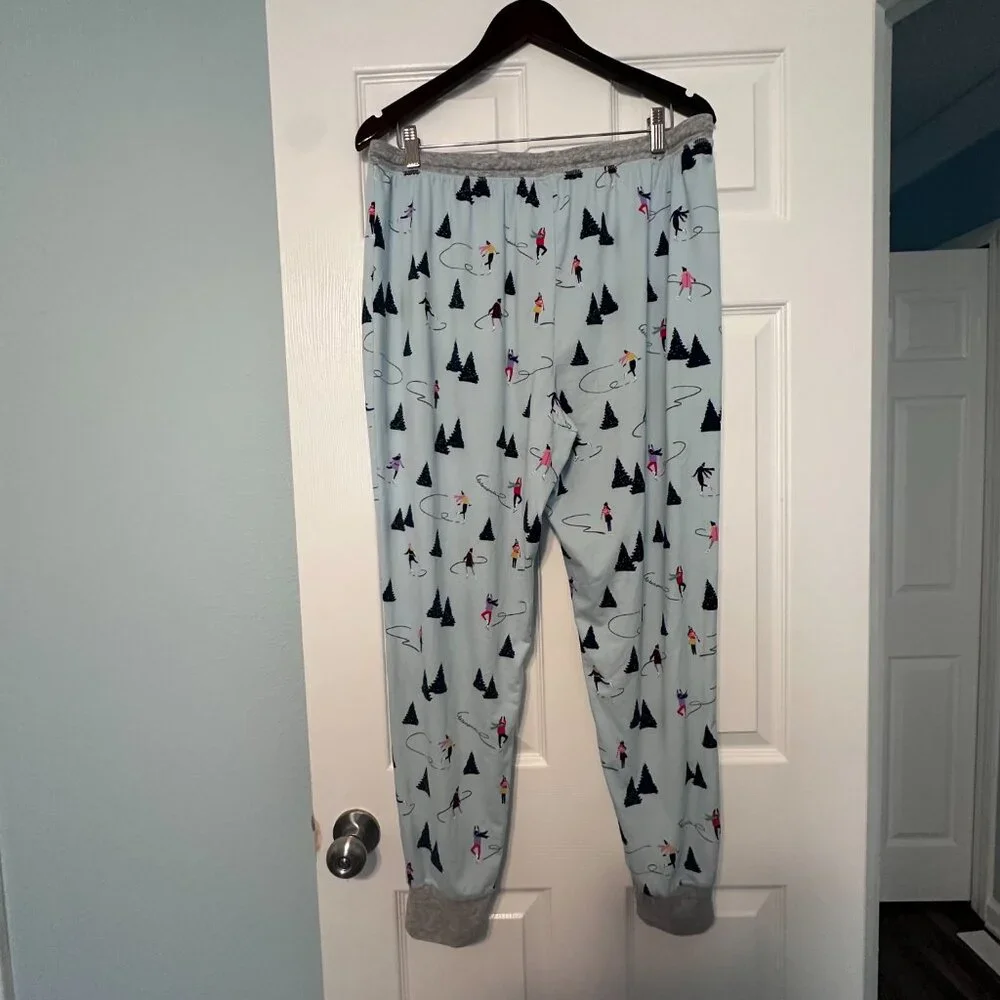 Kate Spade Holiday Christmas Skating Winter Blue Gray Jogger Pajamas Size XL - Picture 10 of 12